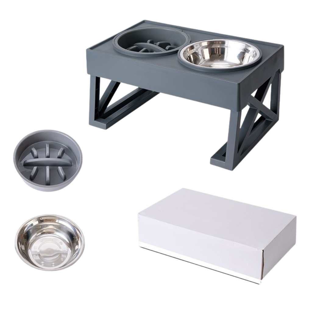 elevated dog bowl grey