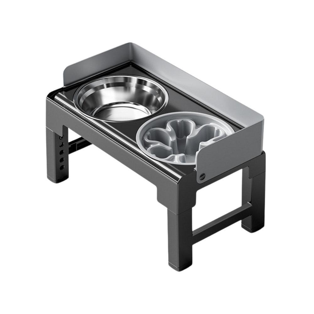 elevated bowl stand stainless steel grey