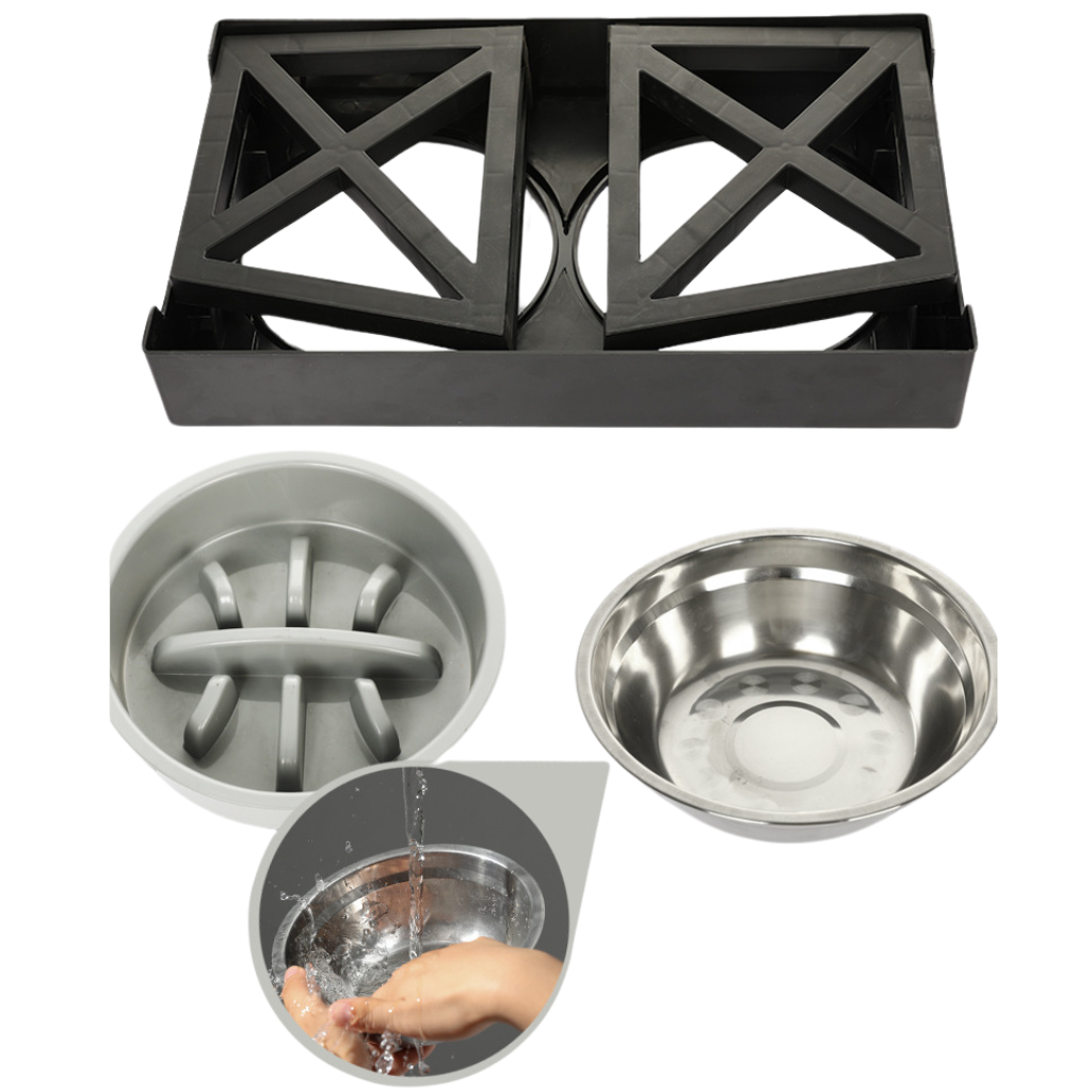 elevated dog bowl stainless steel grey